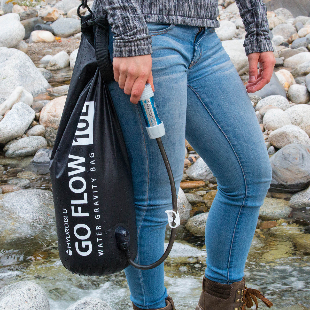 Go Flow Water Gravity Bag with the Versa Flow Water filter